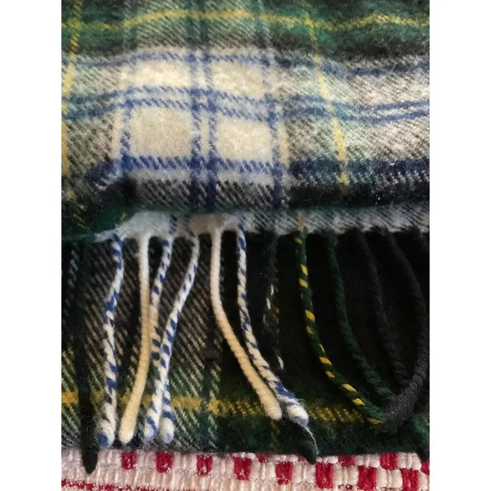Murray Brothers Scotland  Green and Blue Plaid Wool Scarf with Fringe